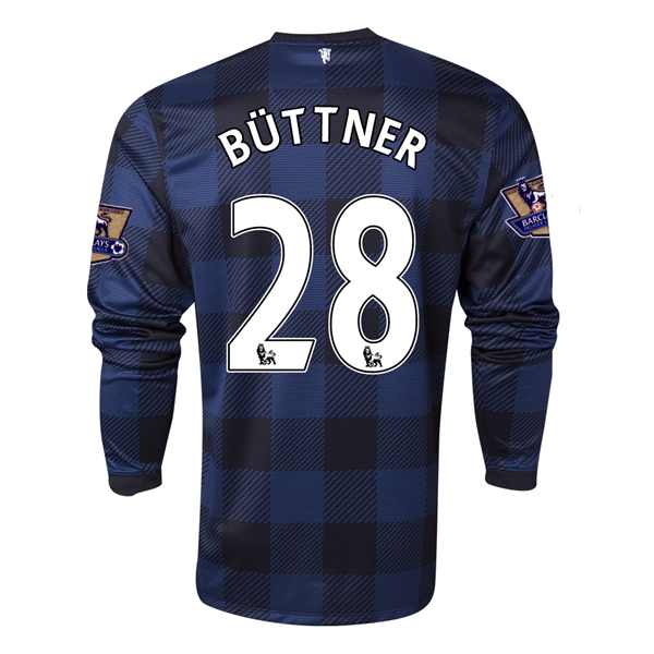 13-14 Manchester United #28 BUTTNER Away Black Long Sleeve Jersey Shirt - Click Image to Close